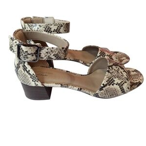 Clarks Elisa‎ Dedra Womens 8.5 Sandal Taupe Snakeskin Print Open Toe Heeled